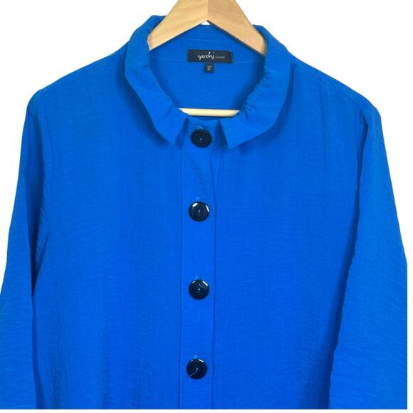 Yushi Size XL Made in USA Blue Large Buttons Lagen Look Blouse - Picture 2 of 7